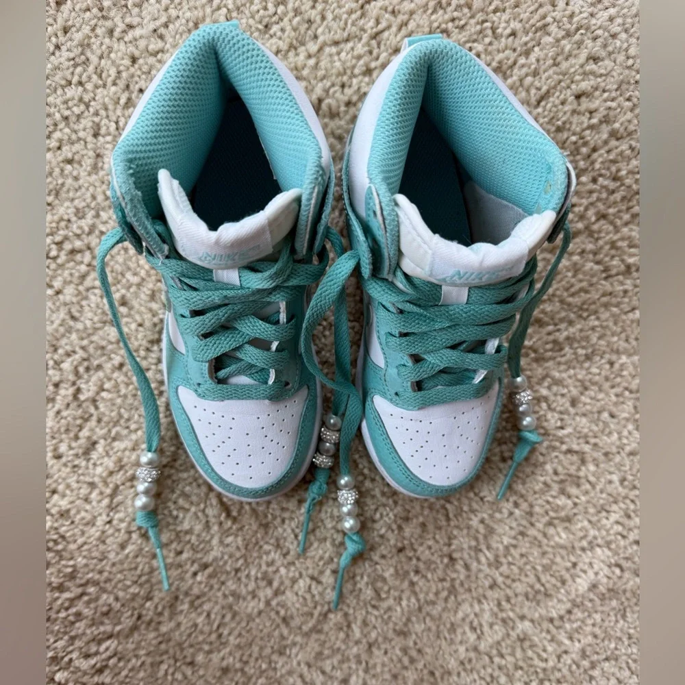 Nike Kids High-Top Sneakers Teal and White